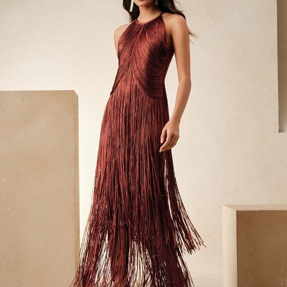 Redwood Elegant Women's Bohemian Fringe Maxi Dress - Picture 6 of 7